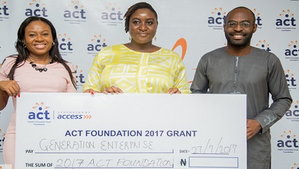 (L-r): Ndifreke Okwuegbunam, head, Programs, ACT Foundation; Wunmi Akinde, manger, Financial Services, Generation Enterprise, and Bunmi Otegbade, managing director, Generation Enterprise, during the ACT Foundation 2017 grant disbursement ceremony, recently in Lagos.